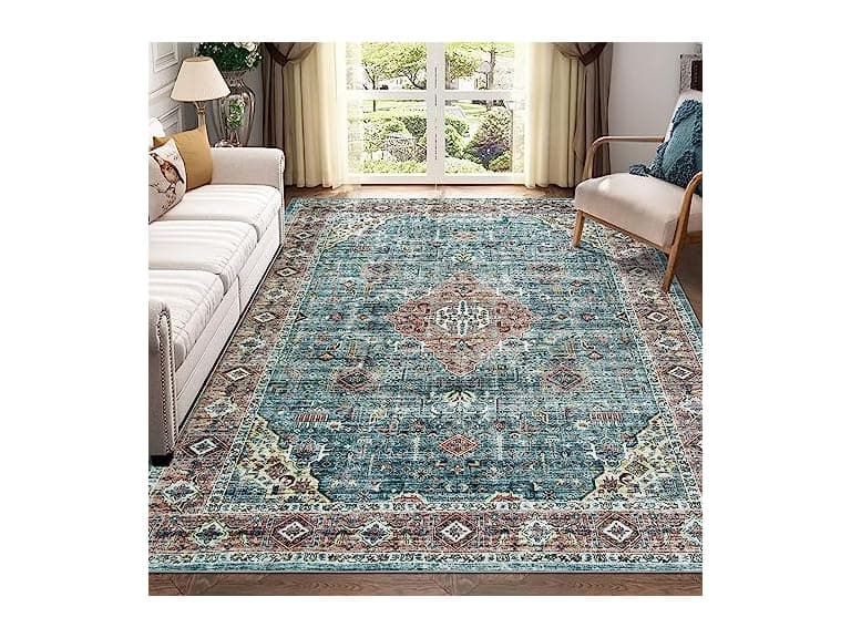 IMINROME 8x10 Vintage Area Rug, Green - Image 1