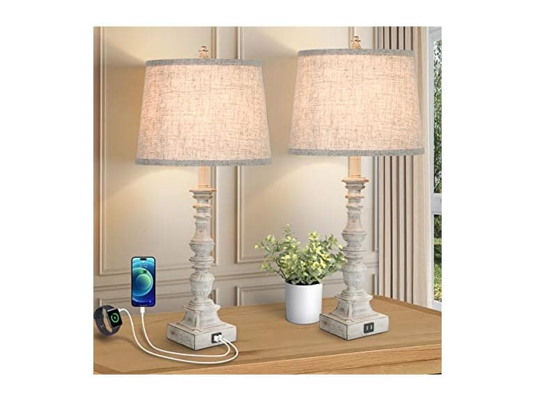 GoBright Tall Rustic Bedside Lamps - Image 1