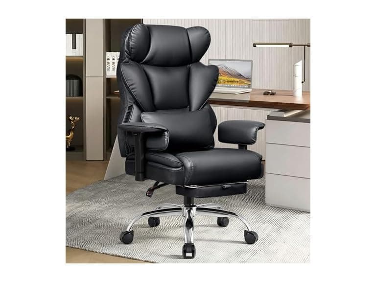 BESTFAIR Big and Tall Office Chair - Heavy Duty 400 LBS Executive Chair with Lumbar Support & Foot Rest, High Back Ergonomic Desk Chair, Padded Wide Seat Gaming Chair, Adjustable Armrests, Black (Open Box) - Image 1