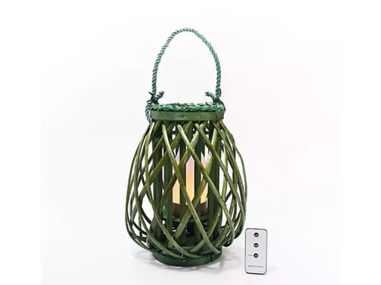 Barbara King 12" Teardrop Wicker Lantern - Image 1