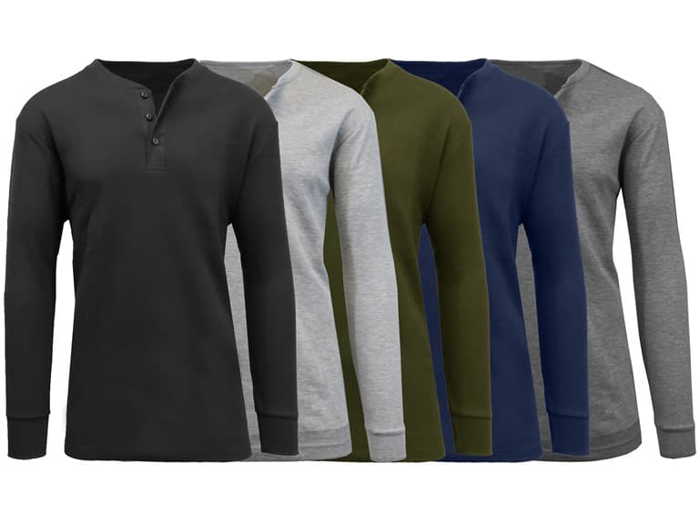 4Pk Mens Waffle-Knit Henley Thermal - Image 1