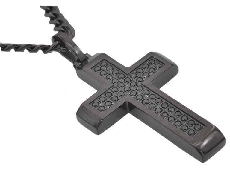 Stainless Steel CZ Cross Necklace - Image 1