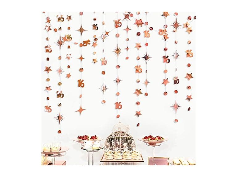 Rose Gold Number 16 Circle Dot Twinkle Star - Image 1