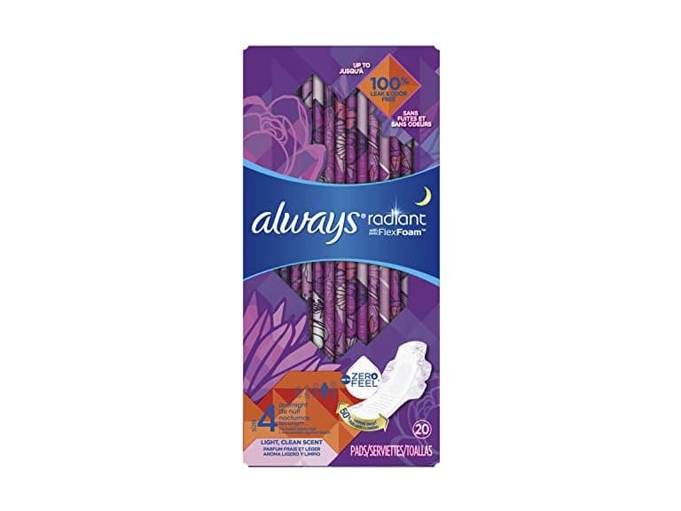 Always Radiant Overnight Pads Size 4 20 Count - Image 1