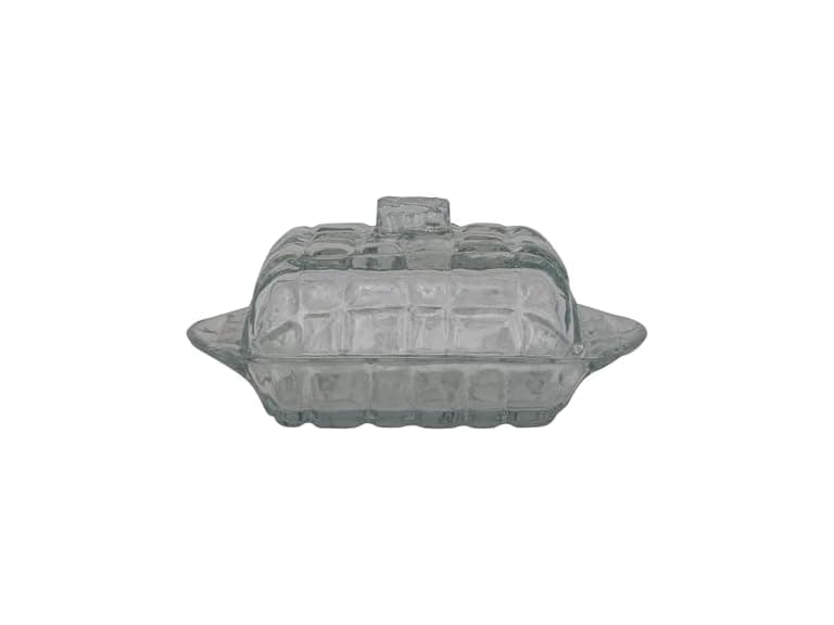 Creative Co-Op Pressed Glass Butter Dish with Grid Pattern - Image 1