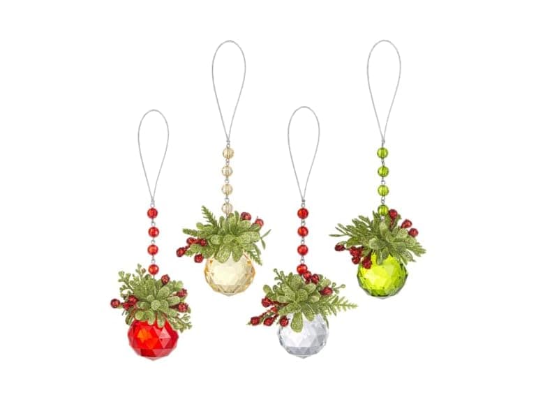 Ganz 4 Mistletoe Facetted Acrylic Ball Ornaments - Image 1