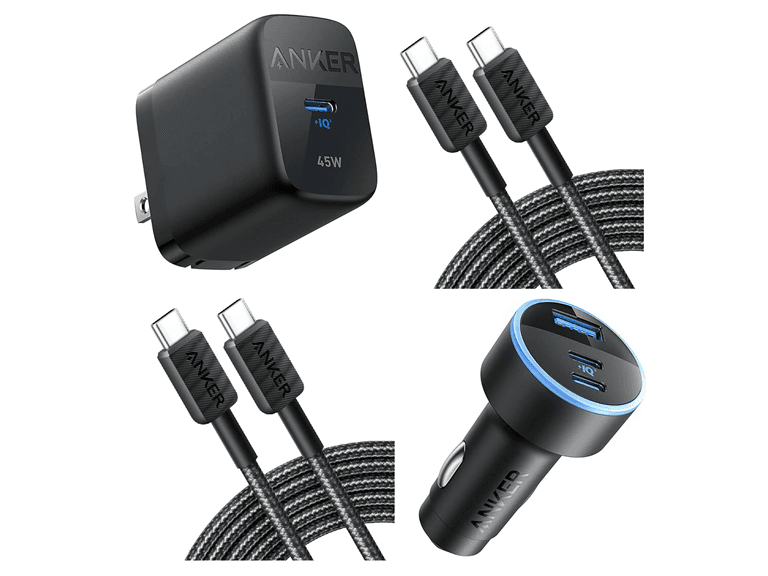 (Bundle) Anker 4-in-1 Charging Kit - 45W Wall Charger, 67W Car Charger, (2) USB-C Cables - Image 1