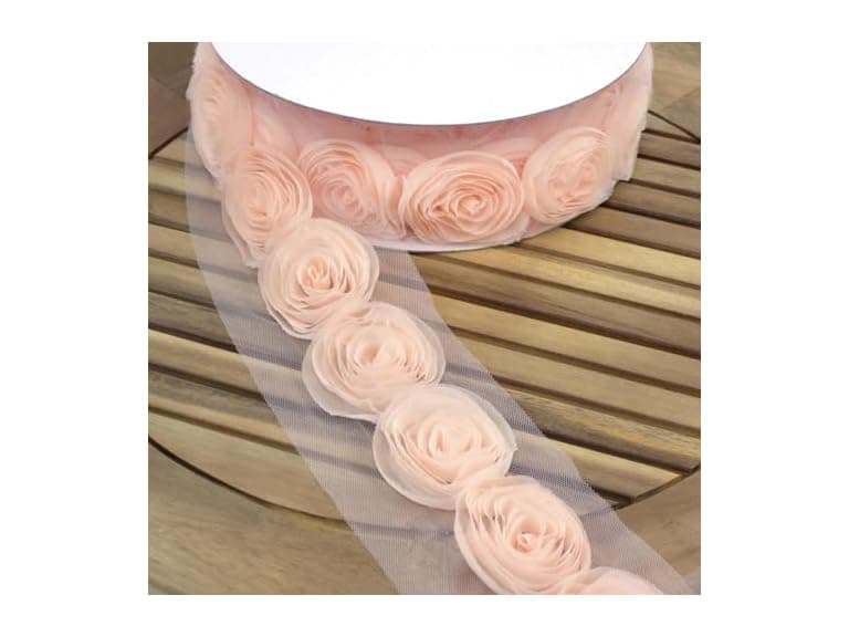 LUV Ribbon White 2 3/4" Inch Blooming lace Flower Ribbon - Image 1