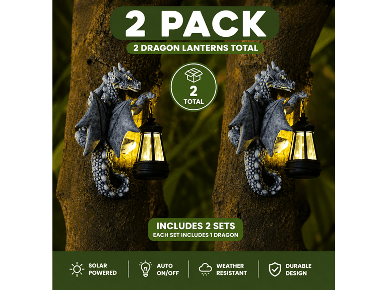 Goodeco 2 Pack Solar Dragon Tree Hugger Garden Statue Gray