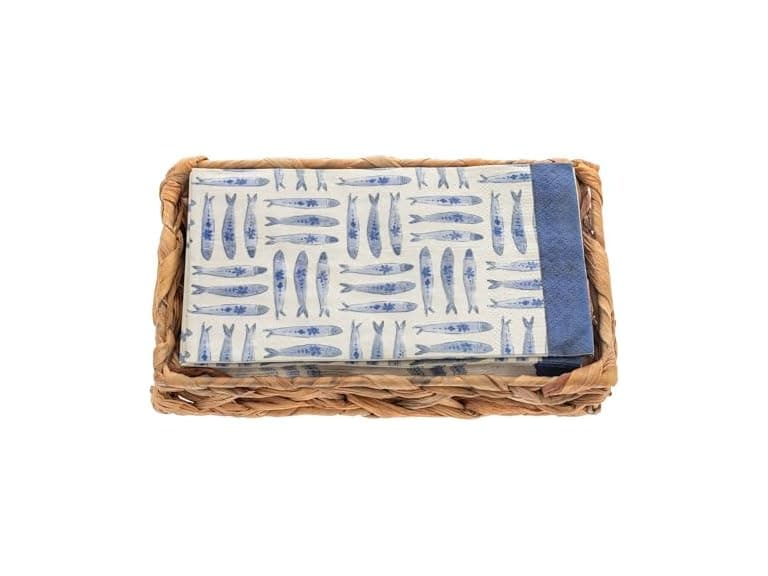 Woven Napkin Holder with Paper Napkin Set, Sardines - Image 1