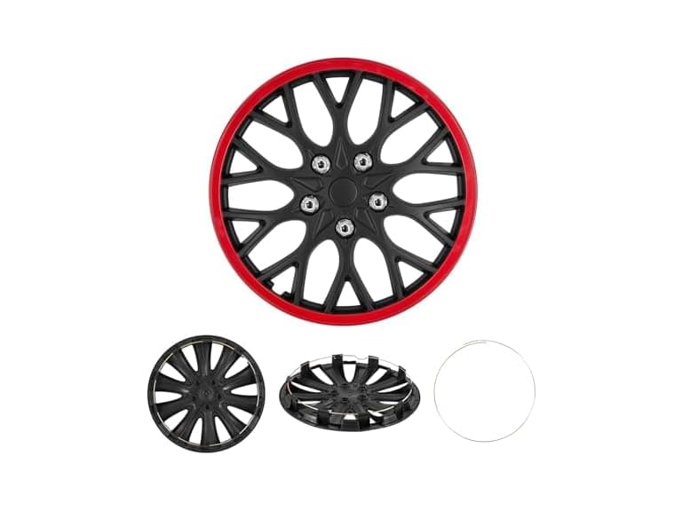 Cobra-Tek 099-KC 4PC Hubcaps JDM Black/Red- Choose Size - Image 1
