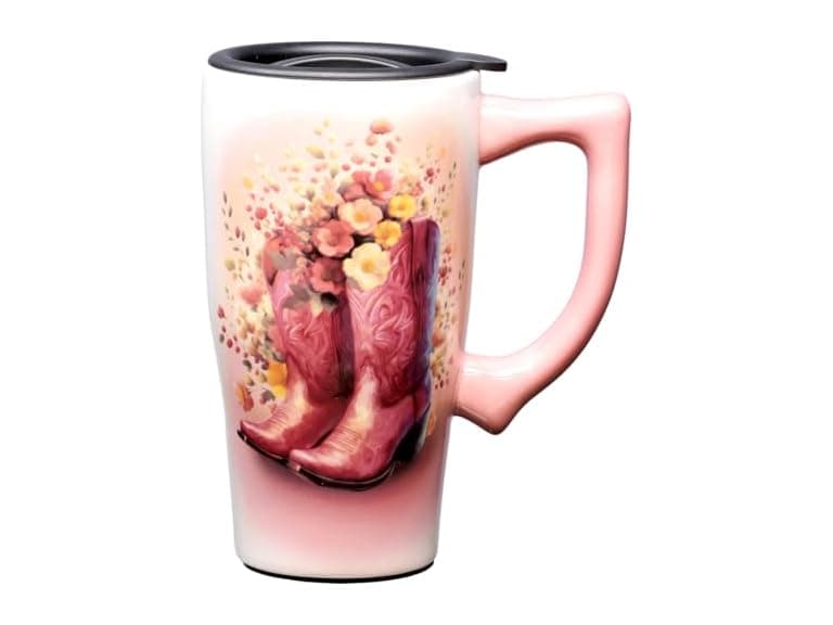 Spoontiques Cowgirl Boots Ceramic Travel Coffee Mug  - Image 1