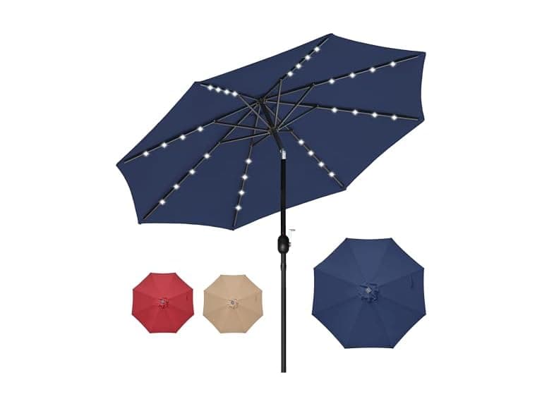 HealSmart 9' Solar Umbrella 32 LED Lighted Patio Umbrella Tilt/Crank - Image 1
