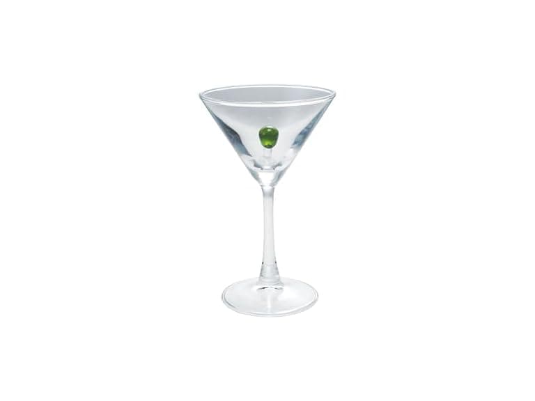  6-Ounce Stemmed Martini Glass with Olive Inside - Image 1