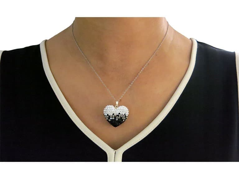 Black and White Puffed Heart Necklace - Image 1