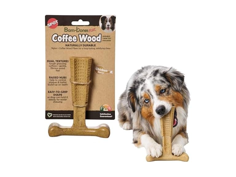 SPOT Bam-Bones Plus Coffee Wood T-Bone Dog Chew Toy, 6" - Image 1
