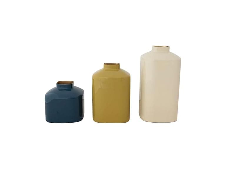 Creative Co-Op 3-Piece Enameled Metal Square Vases - Image 1