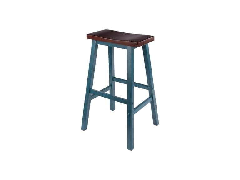 Winsome Satori Saddle Seat 29In Bar Stool Rustic Teal and Walnut - Image 1