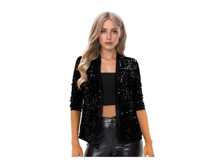 Allegra K Women (L) Sequin Jacket Cardigan Blazer - Image 1
