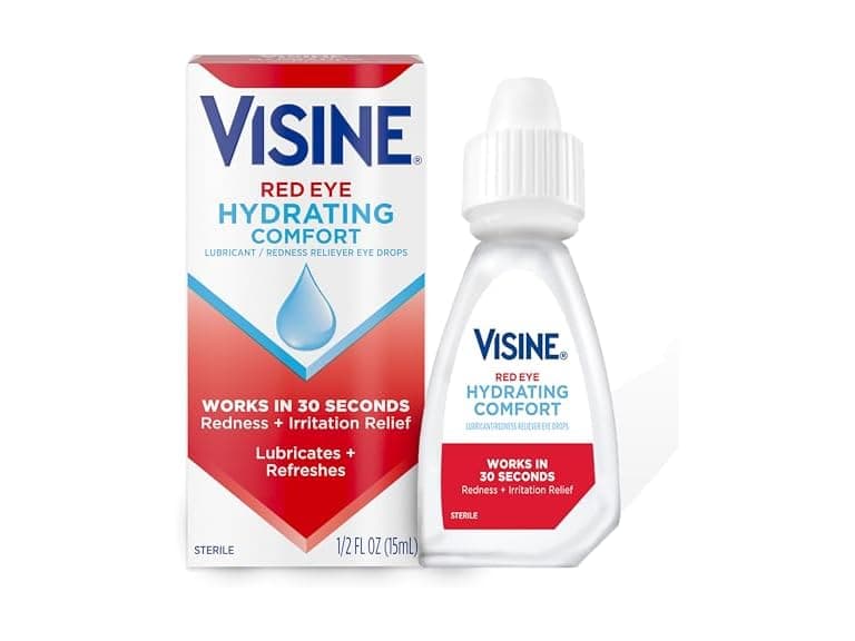 Visine Red Eye Hydrating Comfort Redness Relief and Lubricant Eye Drops to Help Moisturize and Relieve Red Eyes Due to Minor Eye Irritations Fast, Tetrahydrozoline HCl, 0.5 fl. oz - Image 1