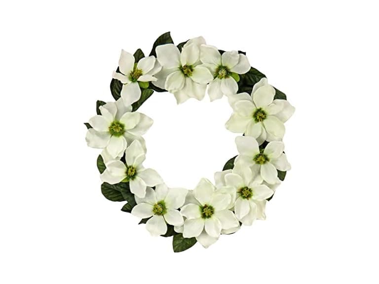 National Tree Company 24" Artificial Wreath with Magnolias - Image 1