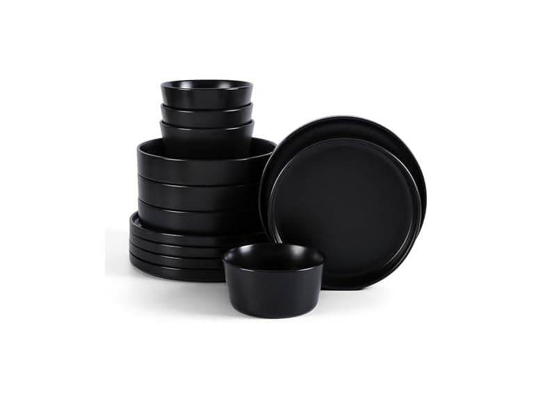 Stone Lain Celina Stoneware 12-Piece Dinnerware Set, Black - Image 1