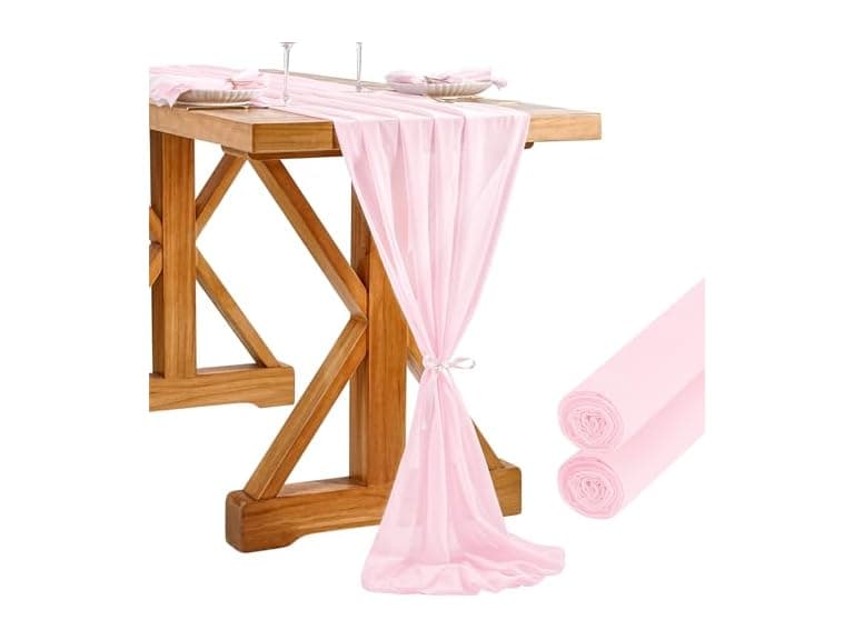 Chiffon Table Runner 27x120 Inches Sheer Pink Table Runners 2 Packs 10Ft - Image 1
