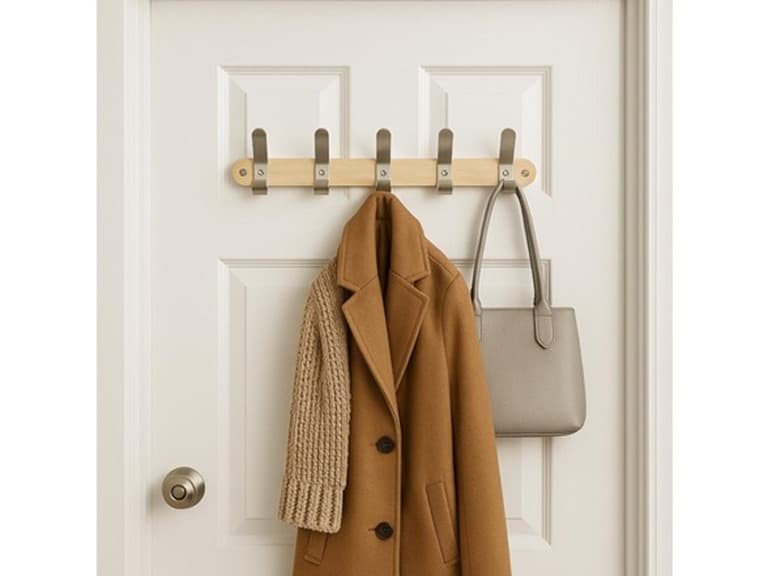 Wall Mounted Wood & Metal Hook Coat Rack - Image 1