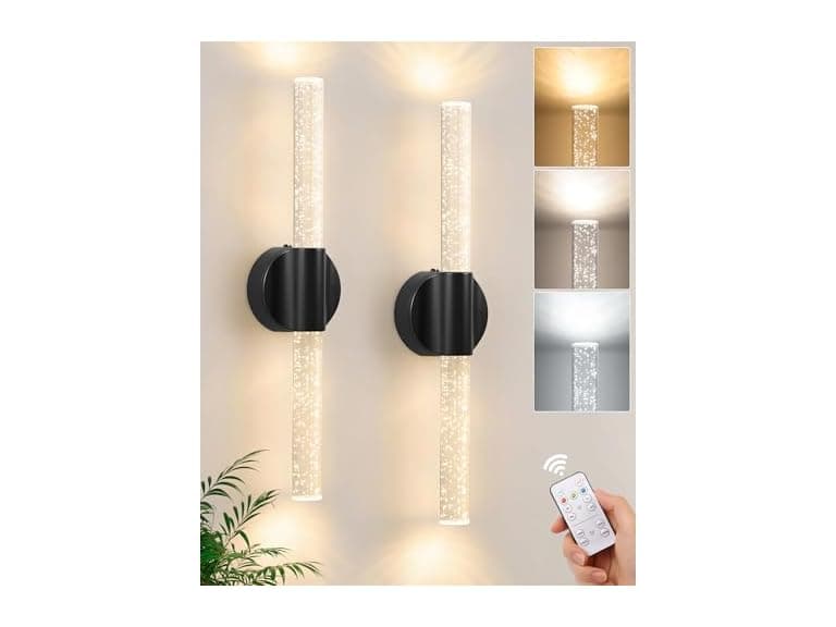 Peel and Stick on Black Battery Operated Wall Sconces - Image 1