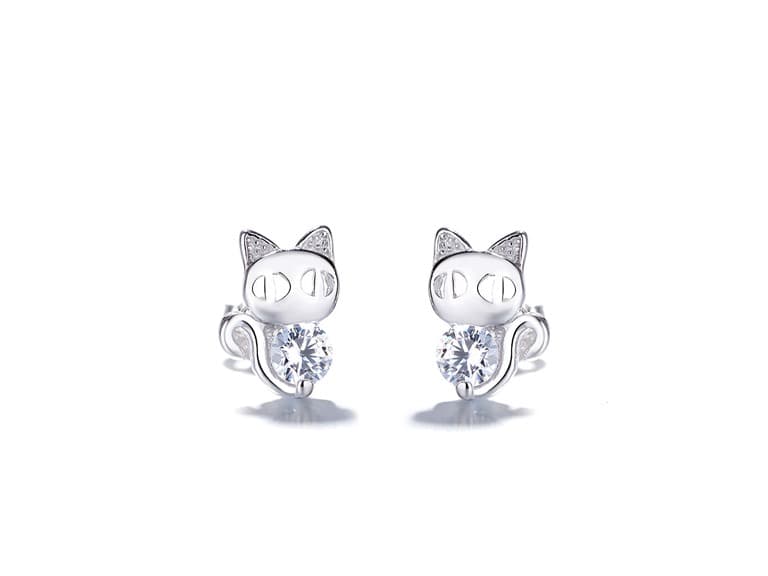 Sterling Silver Crystal Cat Earrings - Image 1