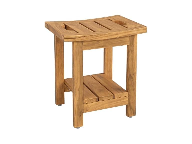 14" Waterproof Natural Teak Shower Stool - Image 1