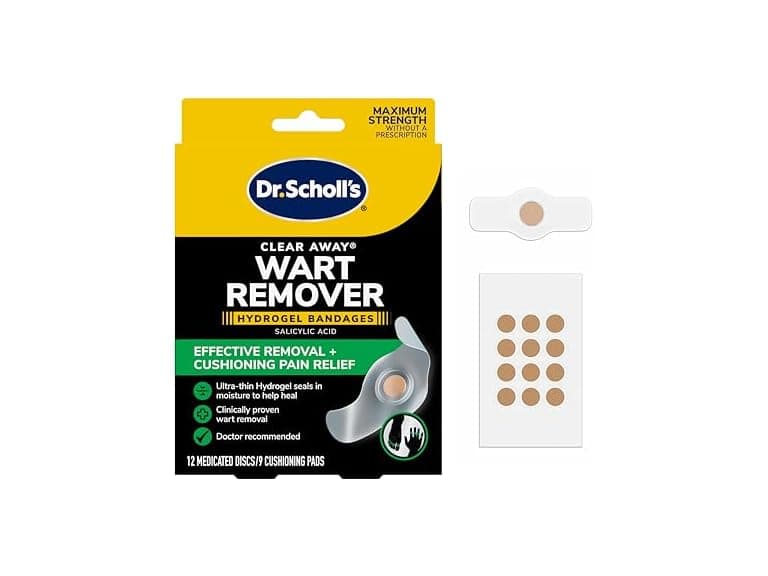 Dr. Scholl’s Clear Away Wart Remover Hydrogel Bandages for Fingers and Toes - Clinically Proven Effective Wart Removal and Cushioning Pain Relief, Comfortable Multi-Day Coverage Patches - Image 1
