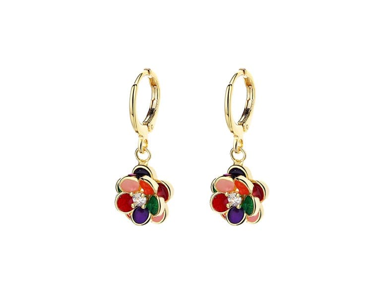 Gold Plated Floral Dangle Drop Earrings - Image 1