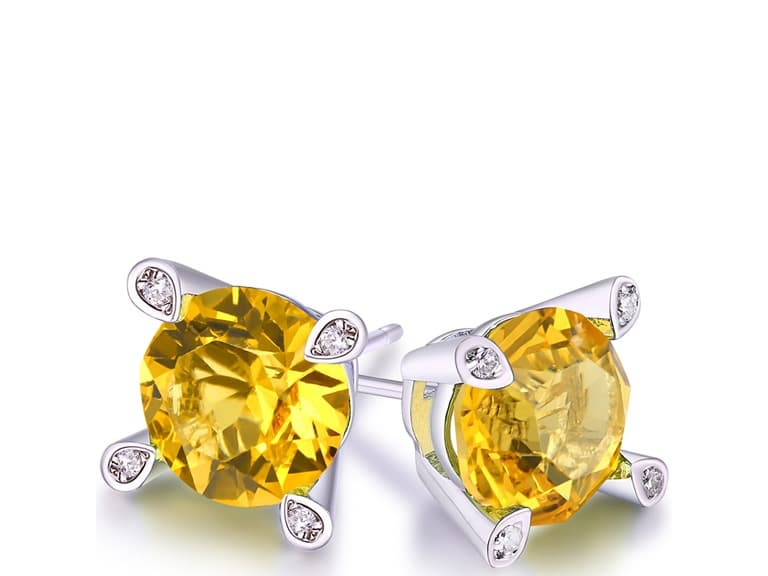 14K White Gold Plated Citrine Studs - Image 1