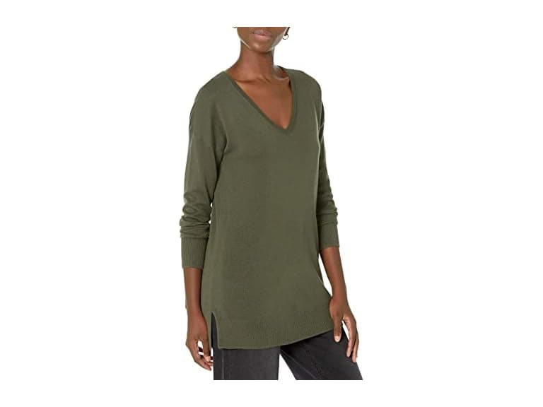 AE Womens Lt VNeck Tunic Sweater LS Ribbed - Image 1