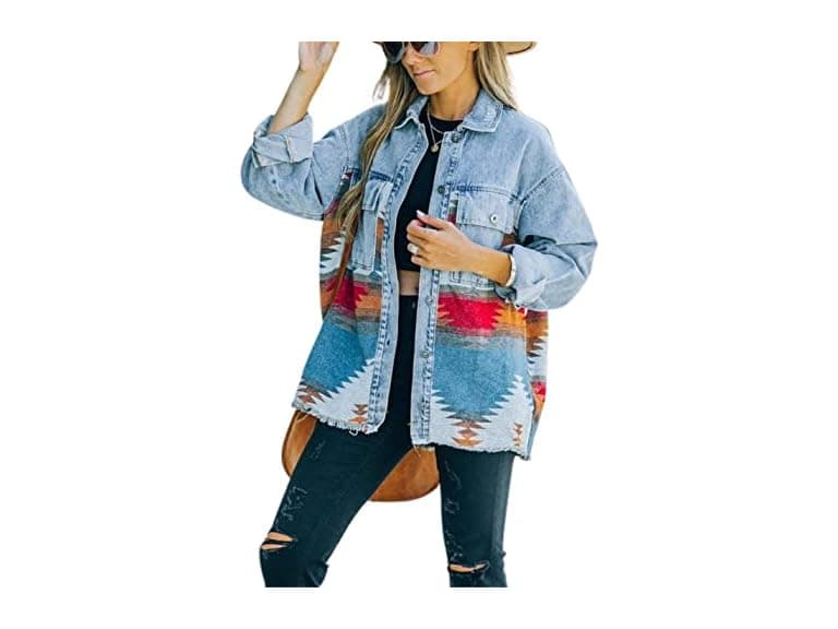 Unilexi Women (XL) Jacket Aztec Button Down Jean - Image 1