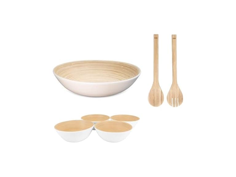 LEXA 6-Piece Handcrafted Bamboo Salad Bowl Set - Image 1