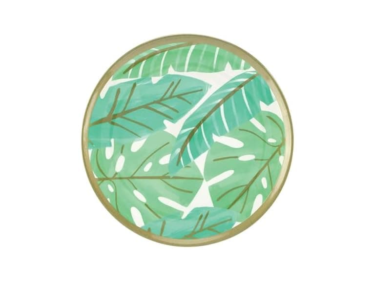 Slant Party Supplies - 8" Melamine Plastic Plate Set of 4, Green Gold Palm Leaf - Image 1