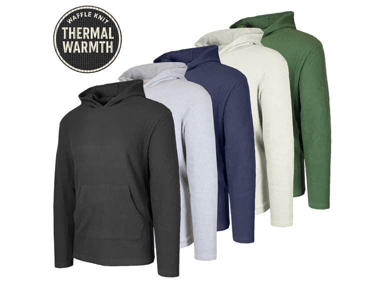 3Pk Mens Waffle-Knit Thermal Pullover Hoodie - Image 1