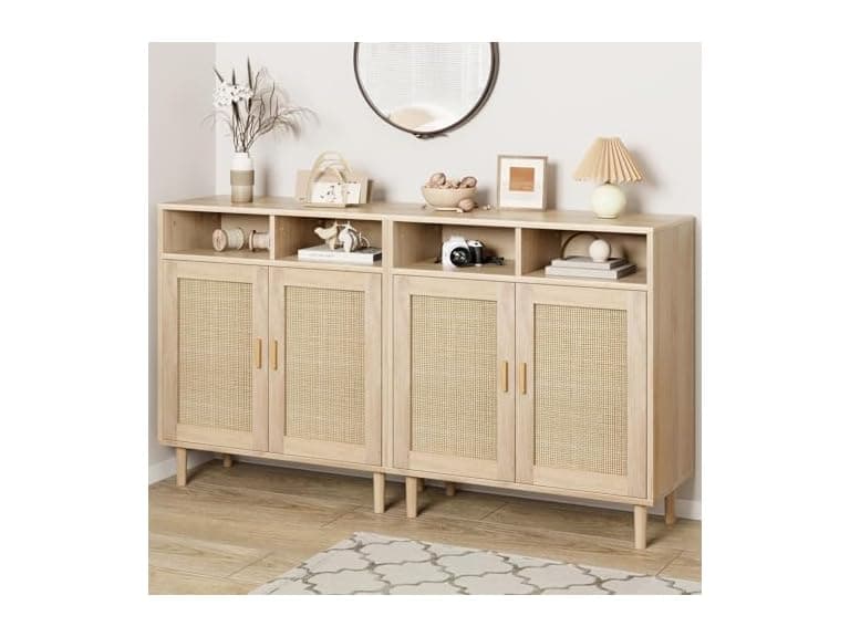 Set of 2 Rattan Sideboard, Natural - Image 1