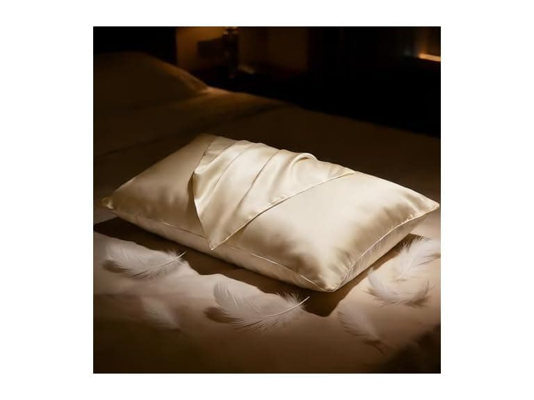 BHZ Beige Satin Goose Feather Pillow - Image 1