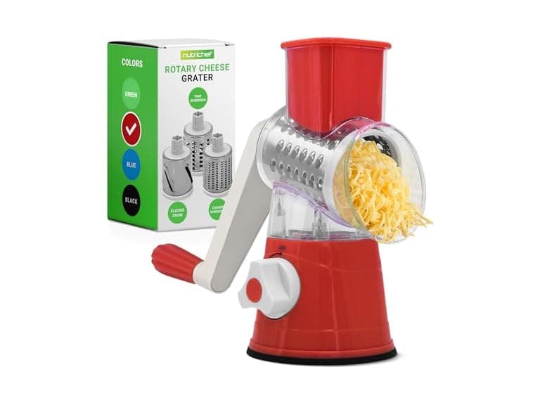 Nutrichef 3 in 1 Cheese Grater & Shredder- Red - Image 1