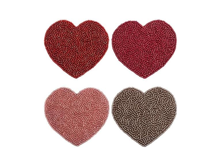 Karma, Heart Shaped Beaded Drink Coasters Set of 4 - Image 1