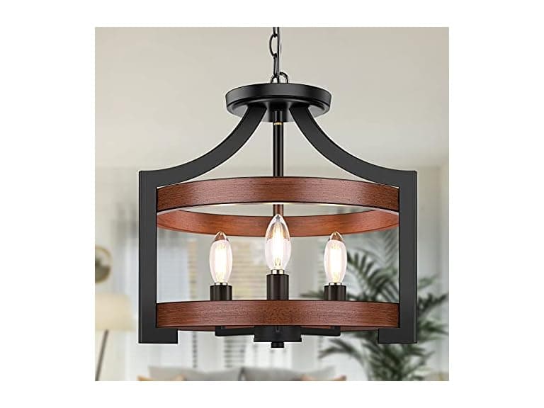 3-Light Farmhouse Chandelier, 14.5” Pendant Hanging - Image 1