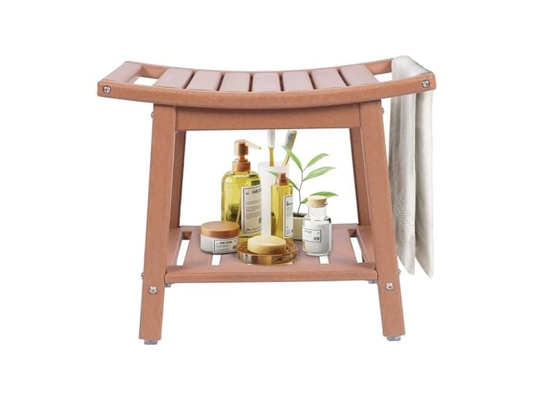 Briopaws Waterproof Shower Bench, Teak - Image 1