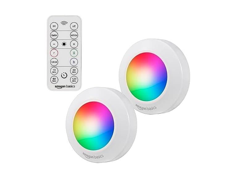Amazon Basics LED Puck Lights, 2-Pack, White - Image 1