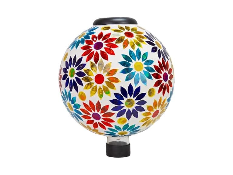 Sunnydaze 10 inch Solar Gazing Ball for Garden, Midsummer Dahlias - Image 1