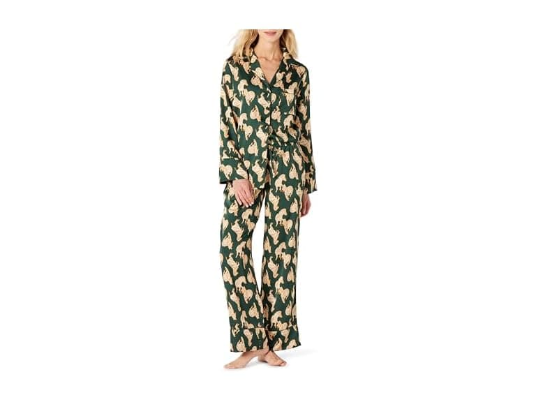 AE Womens Satin LS Shirt & Pant PJ Set - Image 1