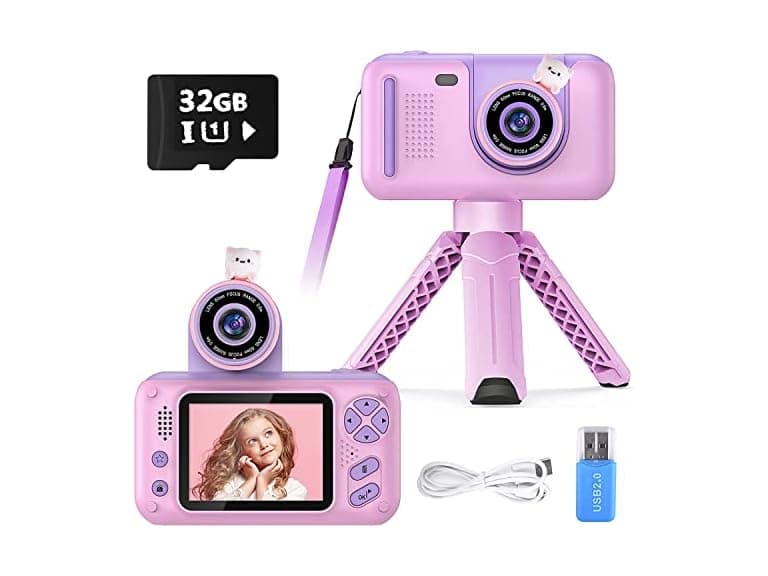 PURULU Kids Camera with Flip-up Lens for Selfie & Video, HD Digital Camera with 32GB SD Card, Ideal for 3-8 Years Old Girls Boys on Birthday Christmas Party as Gift (Open Box) - Image 1
