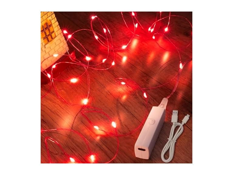 Lakumu Red Fairy Lights Battery Operated LED String Lights - Image 1